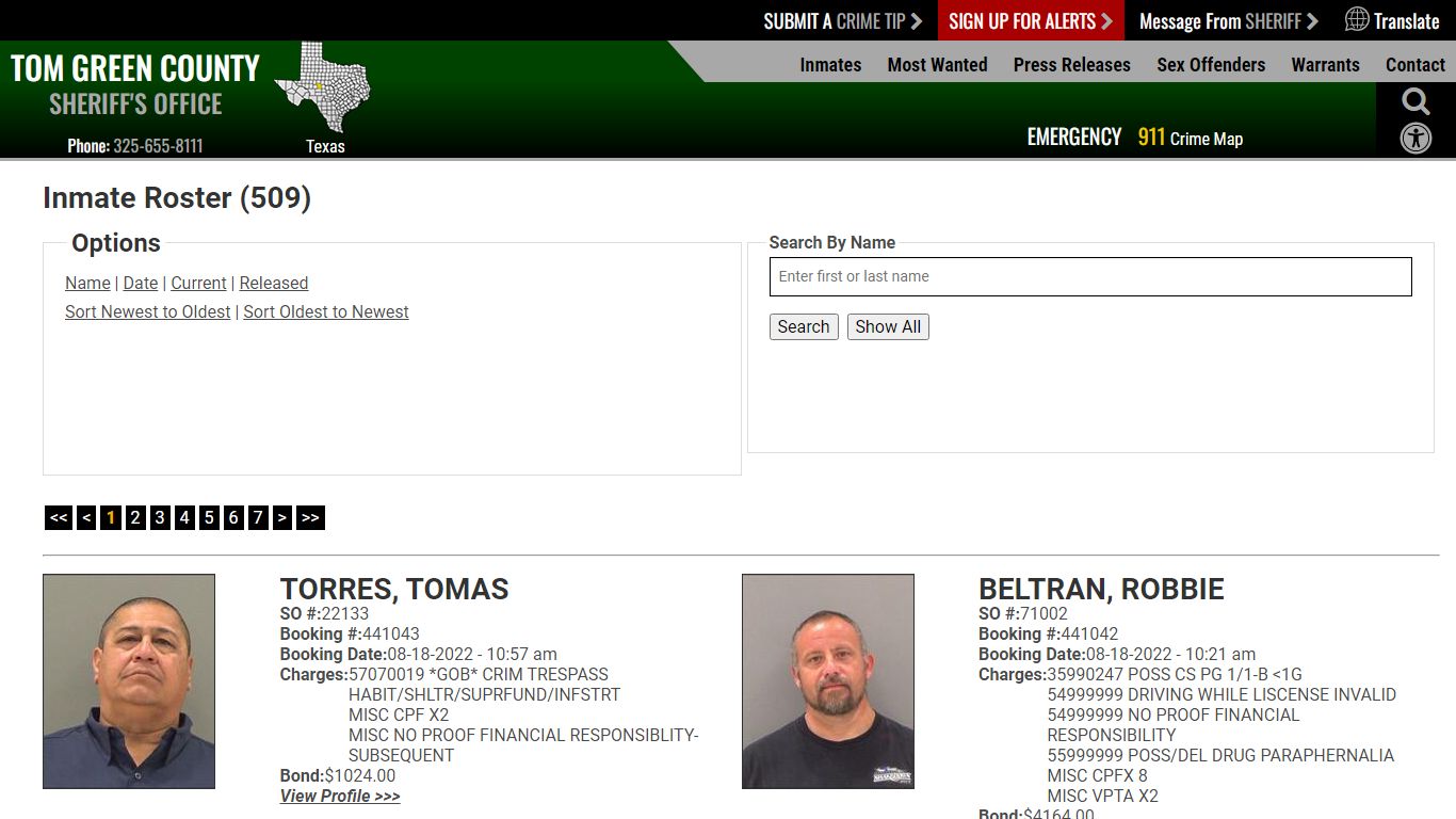 Inmate Roster (510) - Tom Green County Sheriff